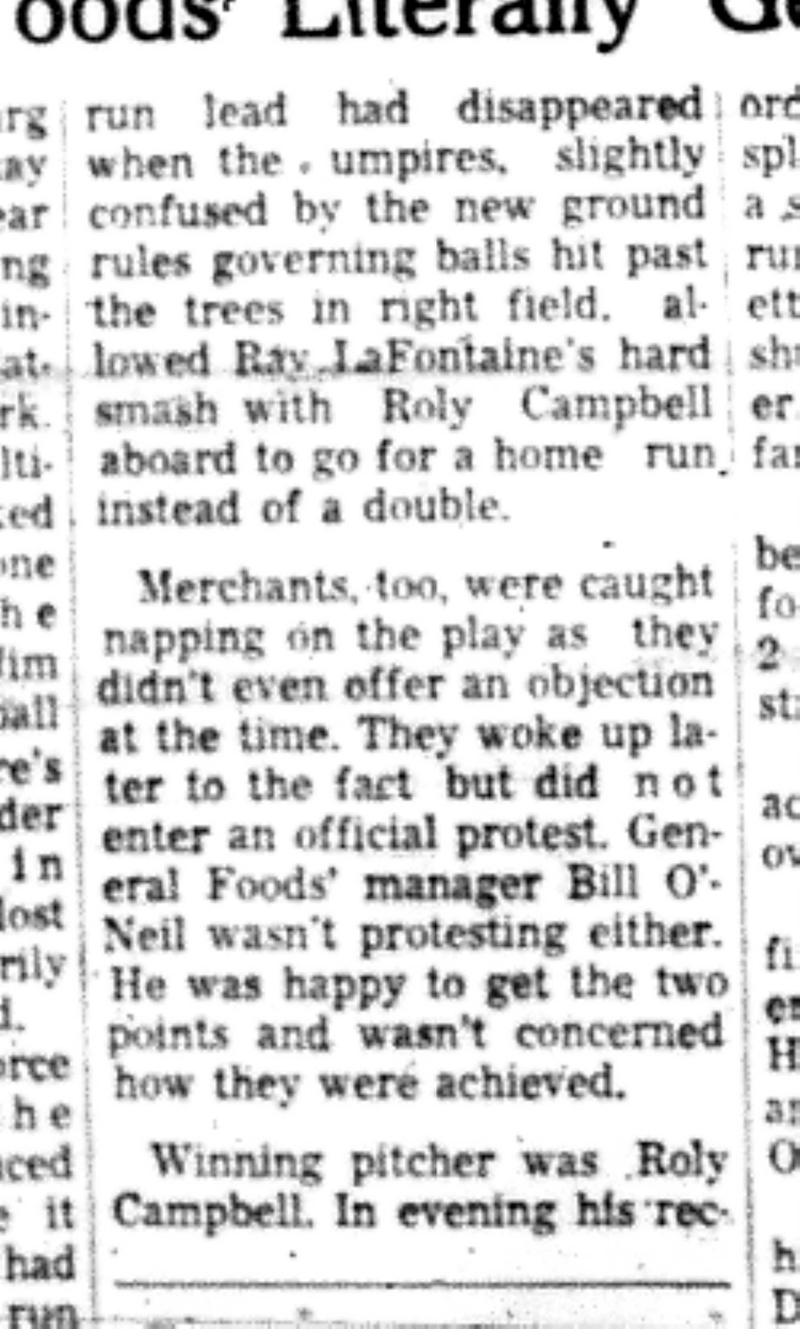 1966-06-01 Softball -Men -General Foods vs Baltimore-C