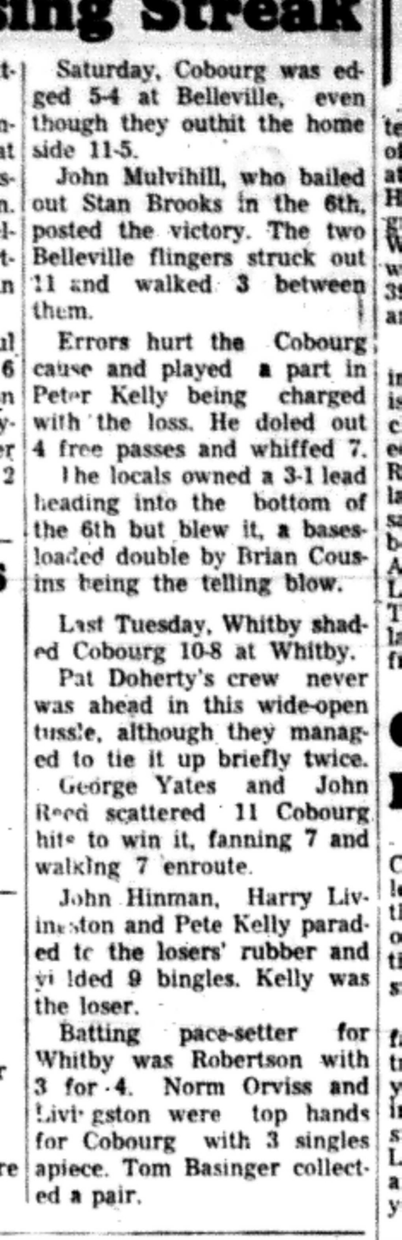 1966-06-07 Baseball -Boys -Cobourg vs Oshawa-D