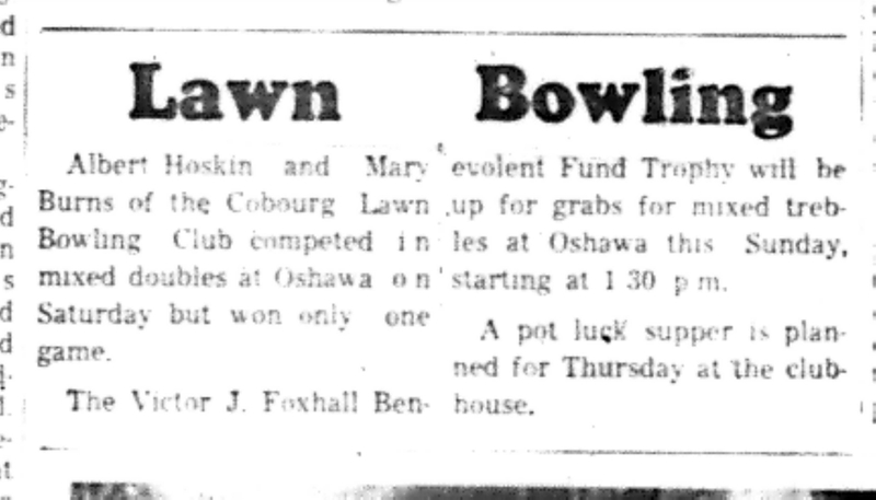 1966-06-15 Lawn Bowling -Mixed -Cobourg Lawn Bowling Results
