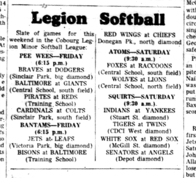 1966-06-15 Softball -Boys -CLMSL Schedule