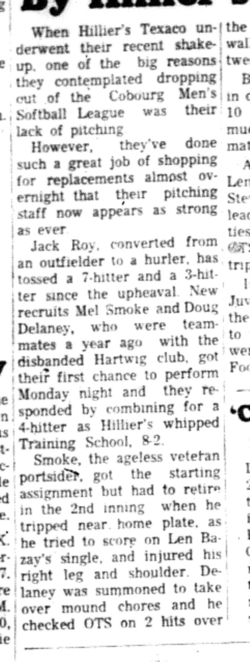 1966-06-15 Softball -Men -CMSL-Training School vs Hilliers-B