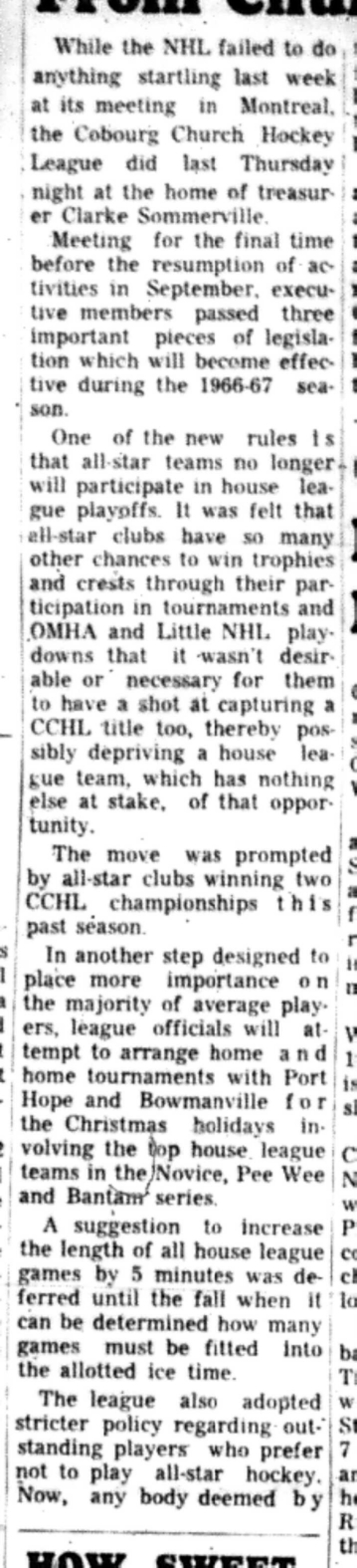 1966-06-22 Hockey -Boys -CCHL All Star Teams Barred From Playoffs-B