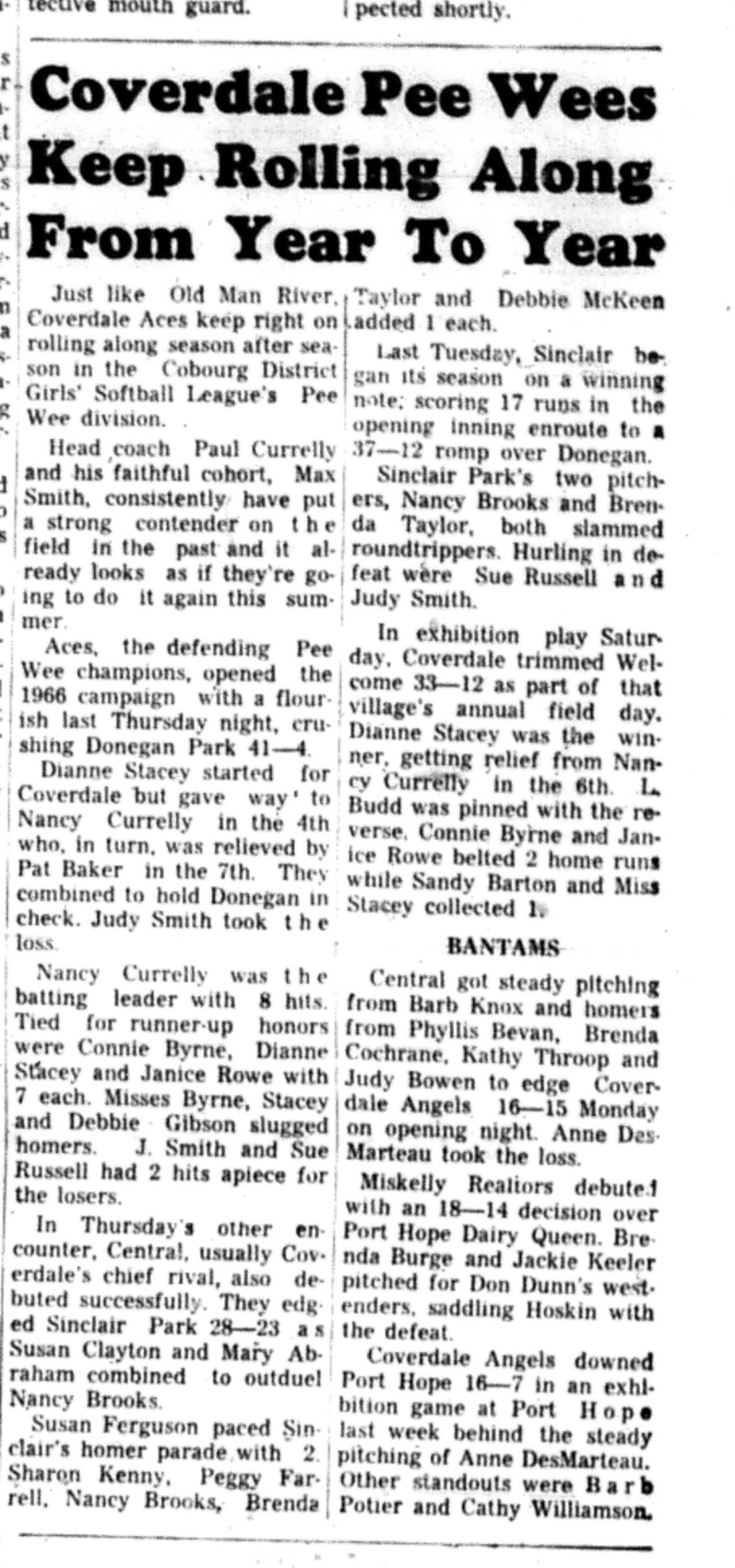 1966-06-22 Softball -Girls -CDGSL-Coverdale vs Donegan
