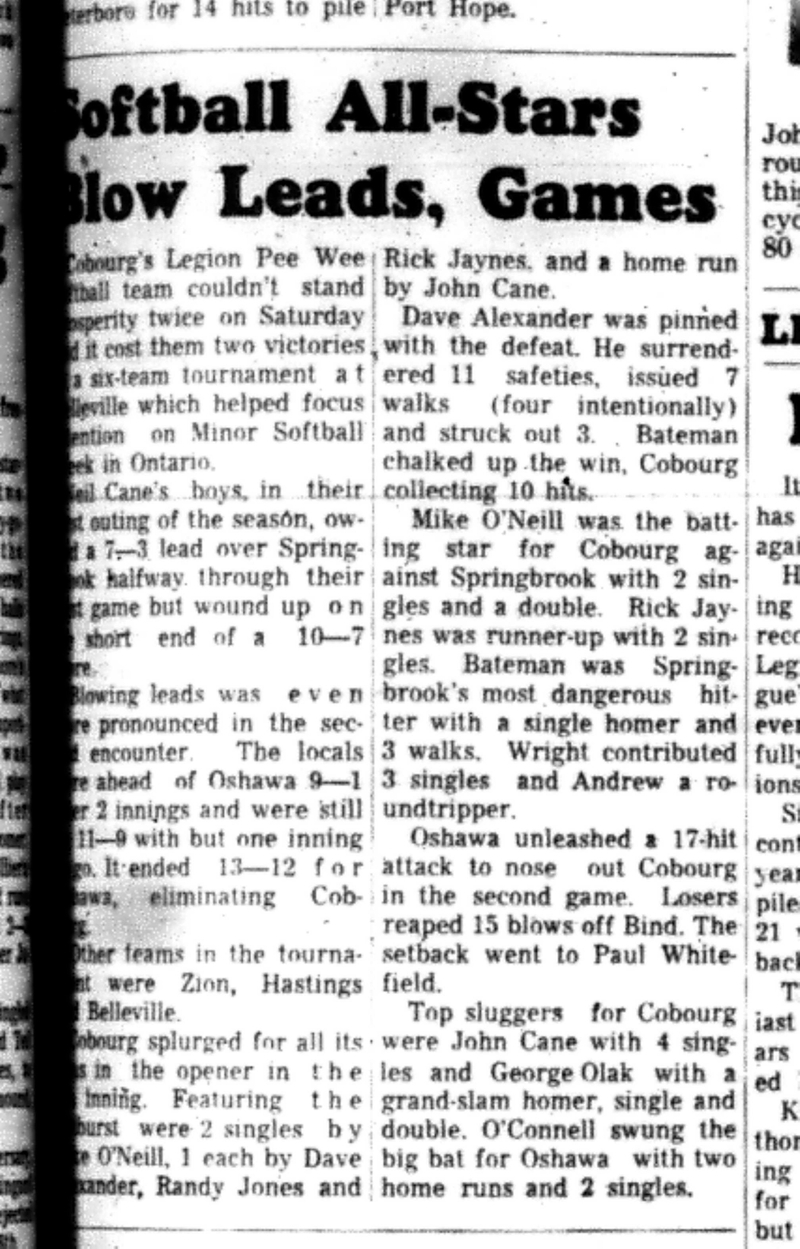 1966-06-29 Softball -Boys -Cobourg vs Oshawa