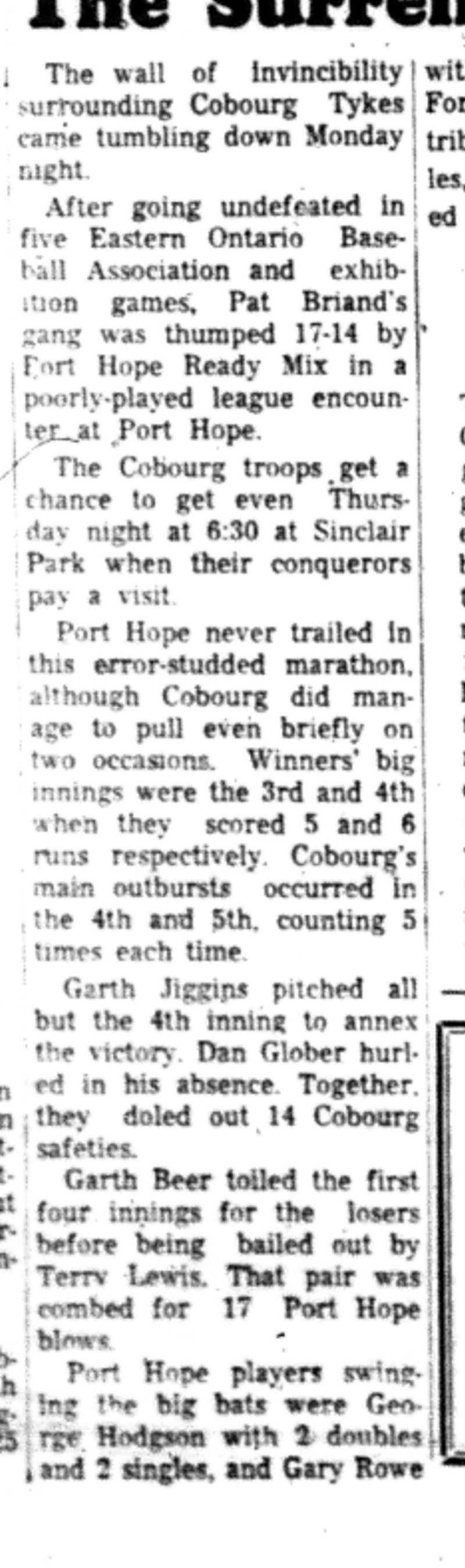 1966-07-06 Baseball -Boys -Cobourg vs Port Hope-B