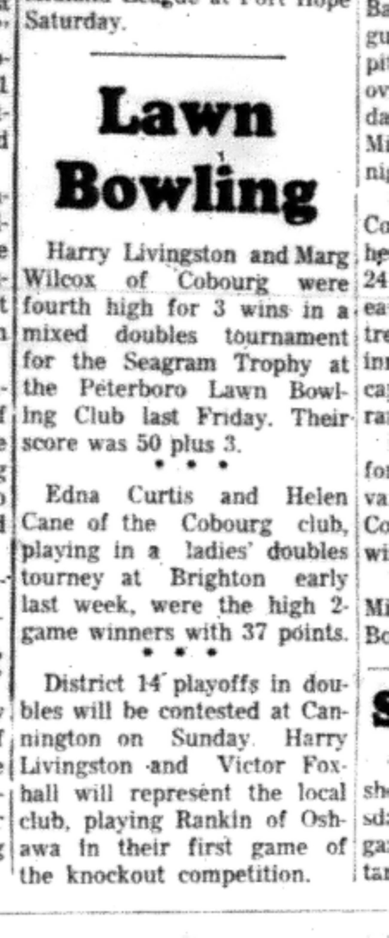 1966-07-06 Lawn Bowling -Mixed -Mixed Doubles Tournament Winners