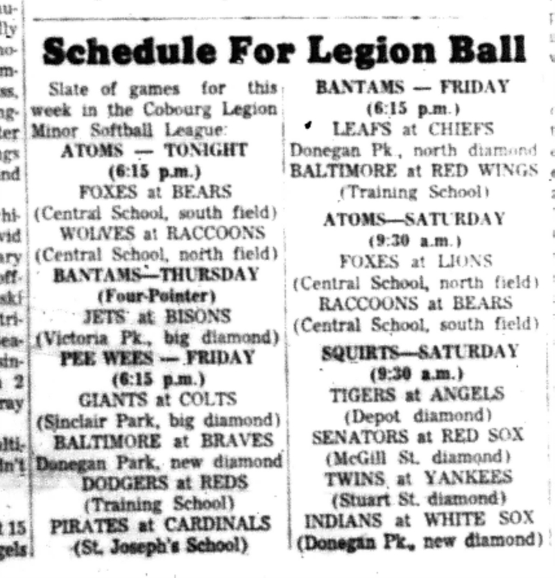 1966-07-06 Softball -Boys -CLMSL Schedule