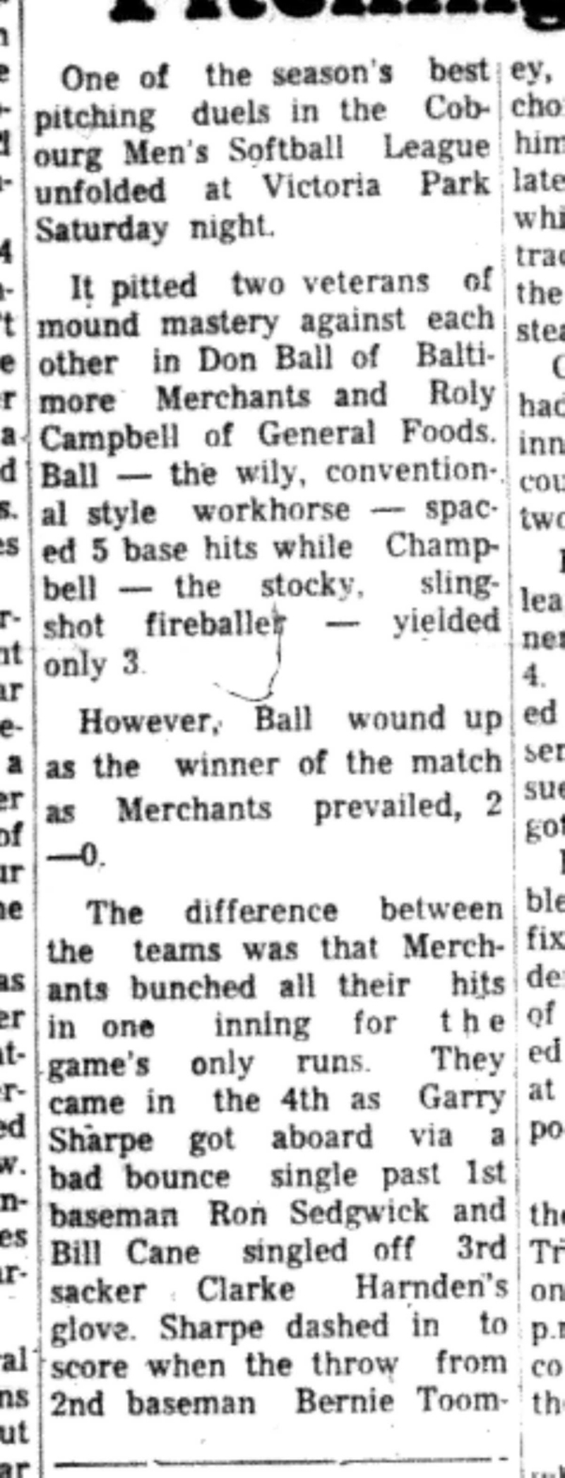 1966-07-06 Softball -Men -CMSL-Baltimore vs General Foods-B