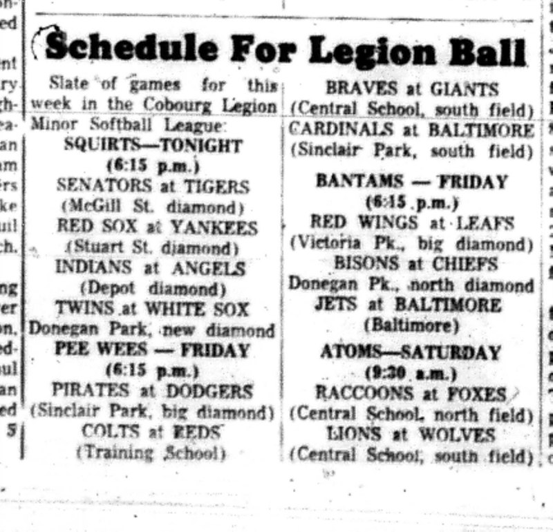 1966-07-13 Softball -Boys -Legion Ball Schedule