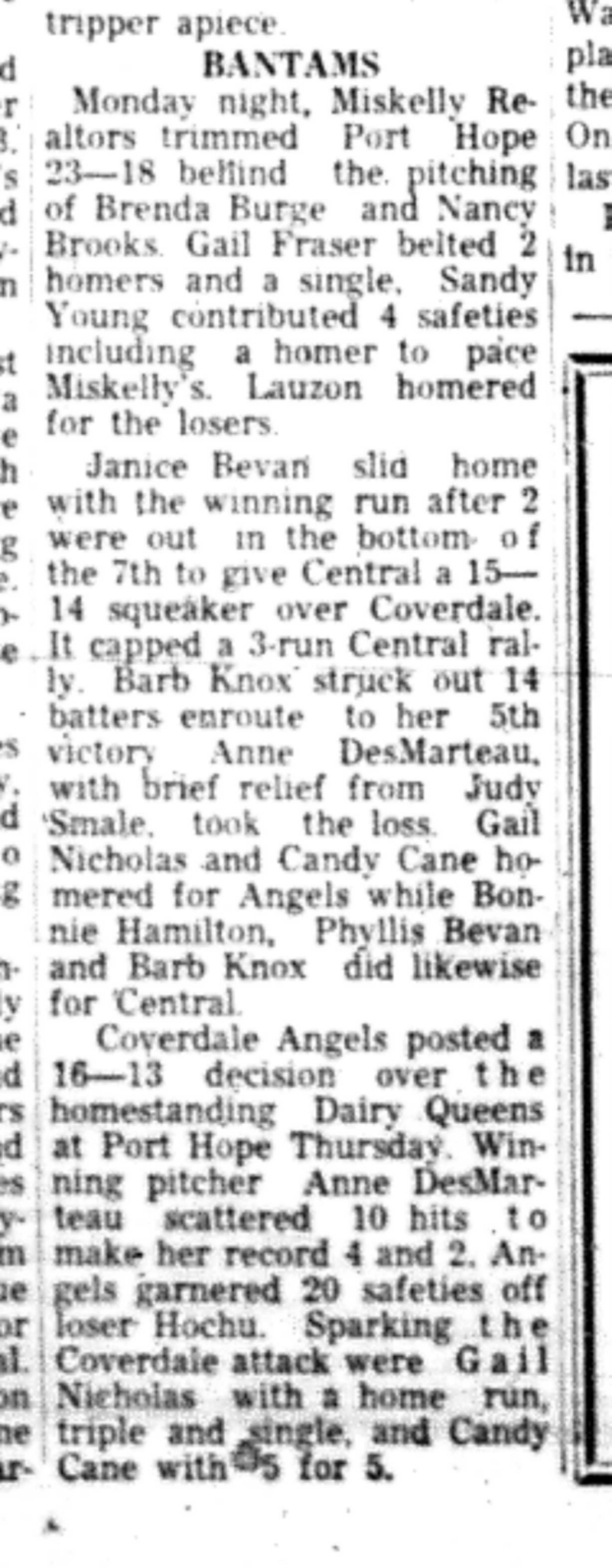1966-07-13 Softball -Girls -CDGSL-Sinclair Girls On Win Streak-D