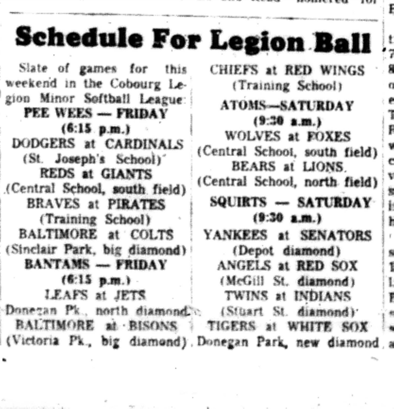 1966-07-20 Baseball -Boys -Legion Baseball Schedule