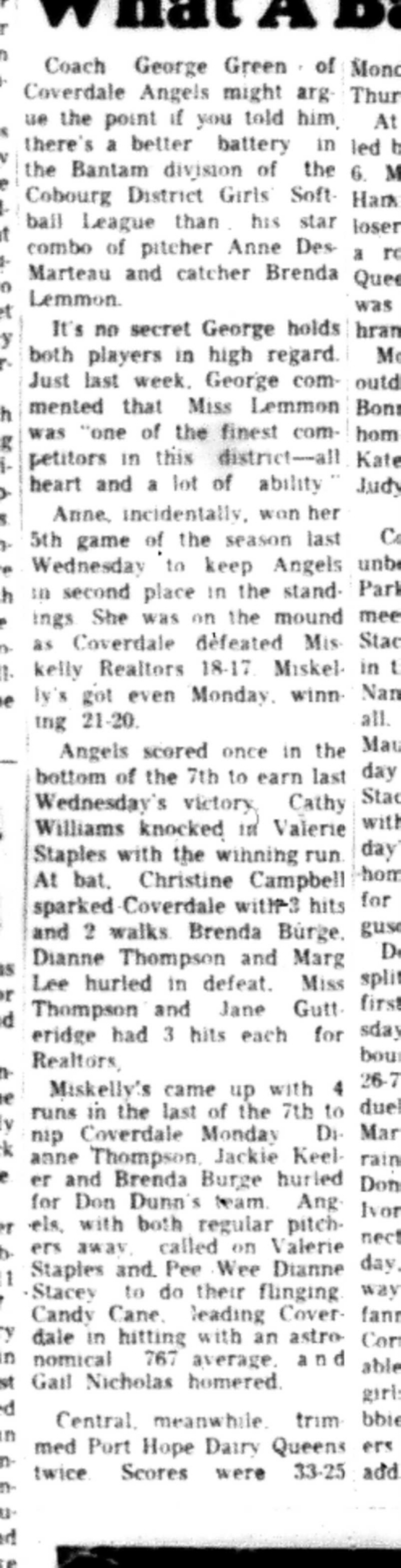 1966-07-20 Softball -Girls -CDGSL-Angels vs Realtors-B