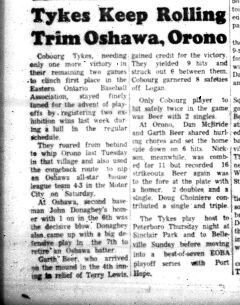 1966-07-27 Baseball -Boys -Cobourg Tykes On Win Streak