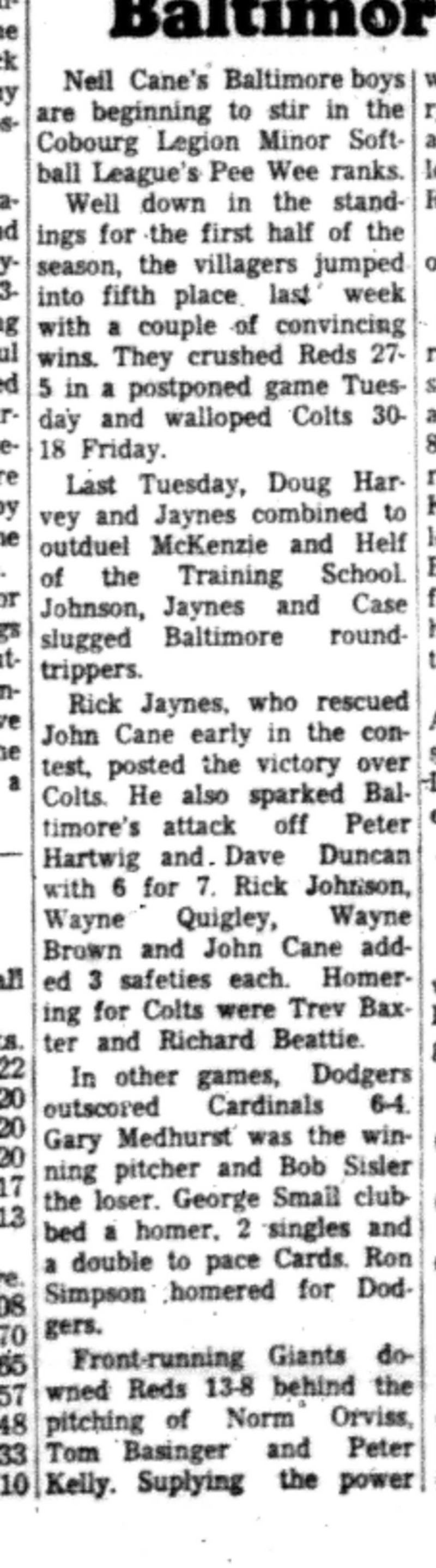 1966-07-27 Softball -Boys -CLMSL-Cobourg vs Baltimore-B