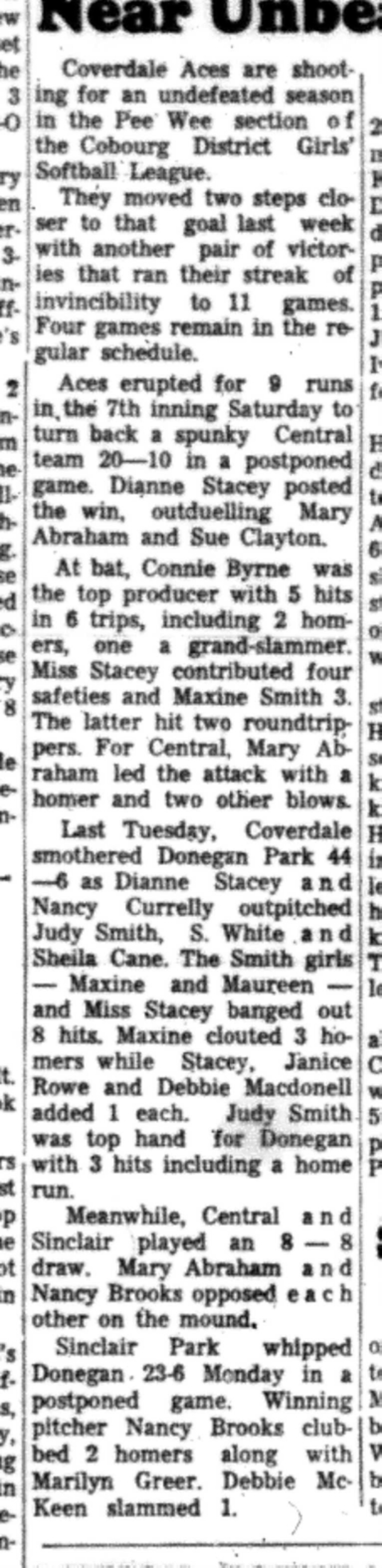 1966-07-27 Softball -Girls -CDGSL-Coverdale vs Central-B