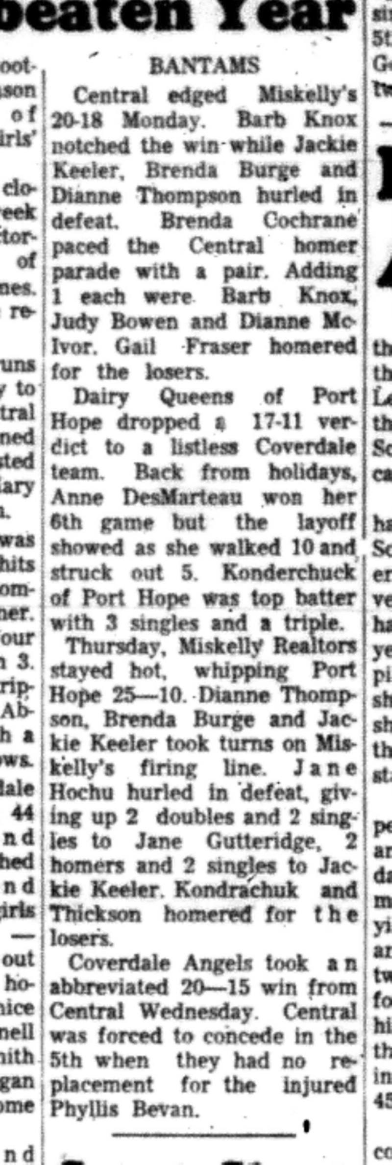 1966-07-27 Softball -Girls -CDGSL-Coverdale vs Central-C