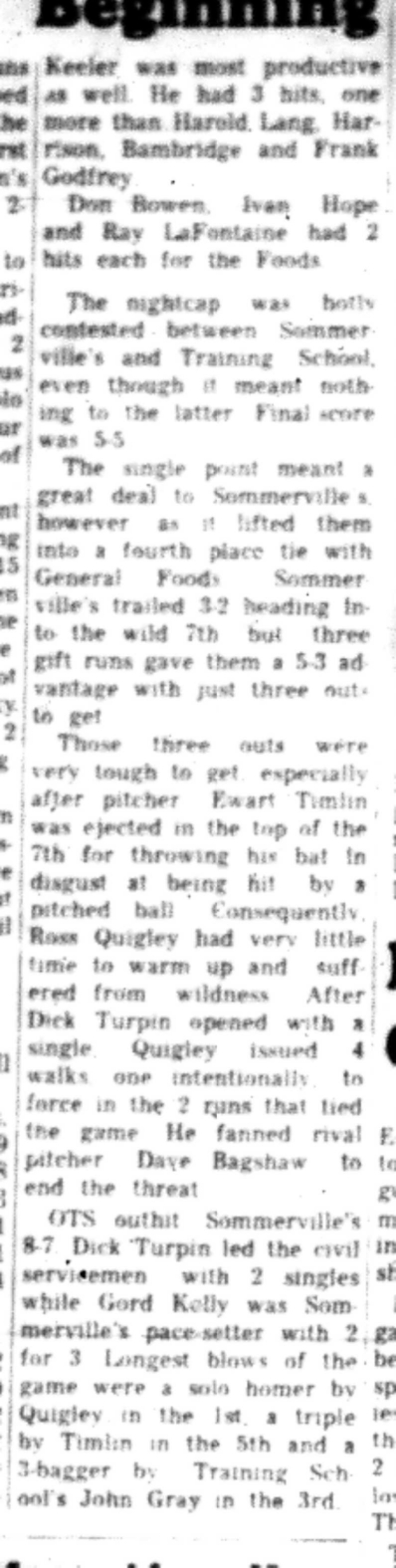 1966-07-27 Softball -Men -CMSL-Hilliers vs General Foods-C