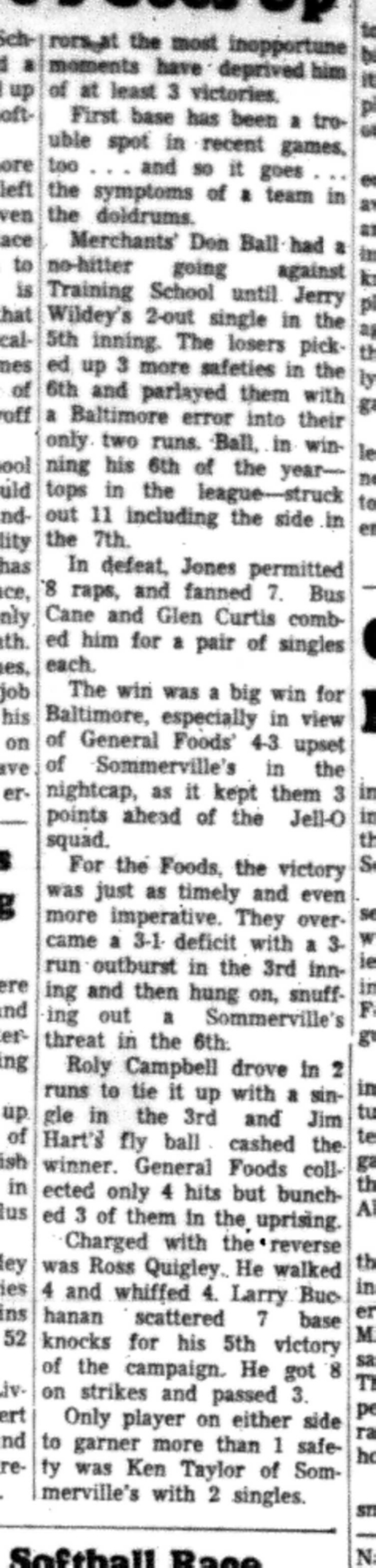 1966-07-27 Softball -Men -CMSL-Training School vs Baltimore-C