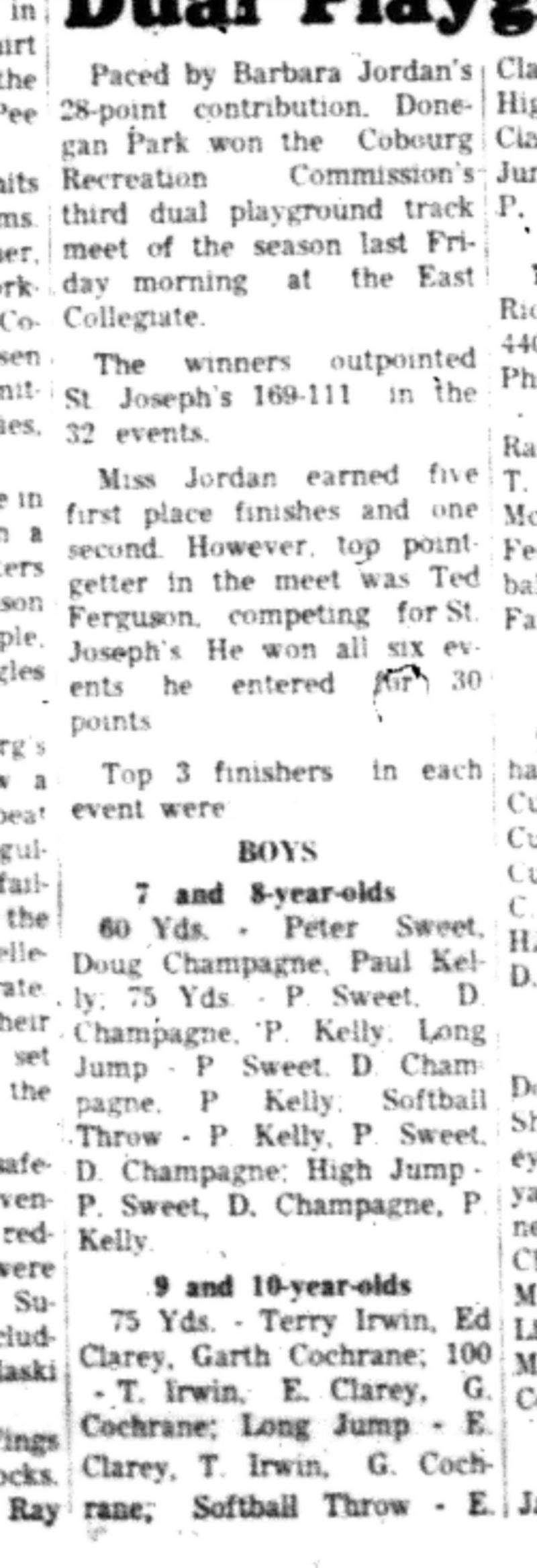 1966-07-27 Track & Field -Mixed -Cobourg Track Meet Results-B