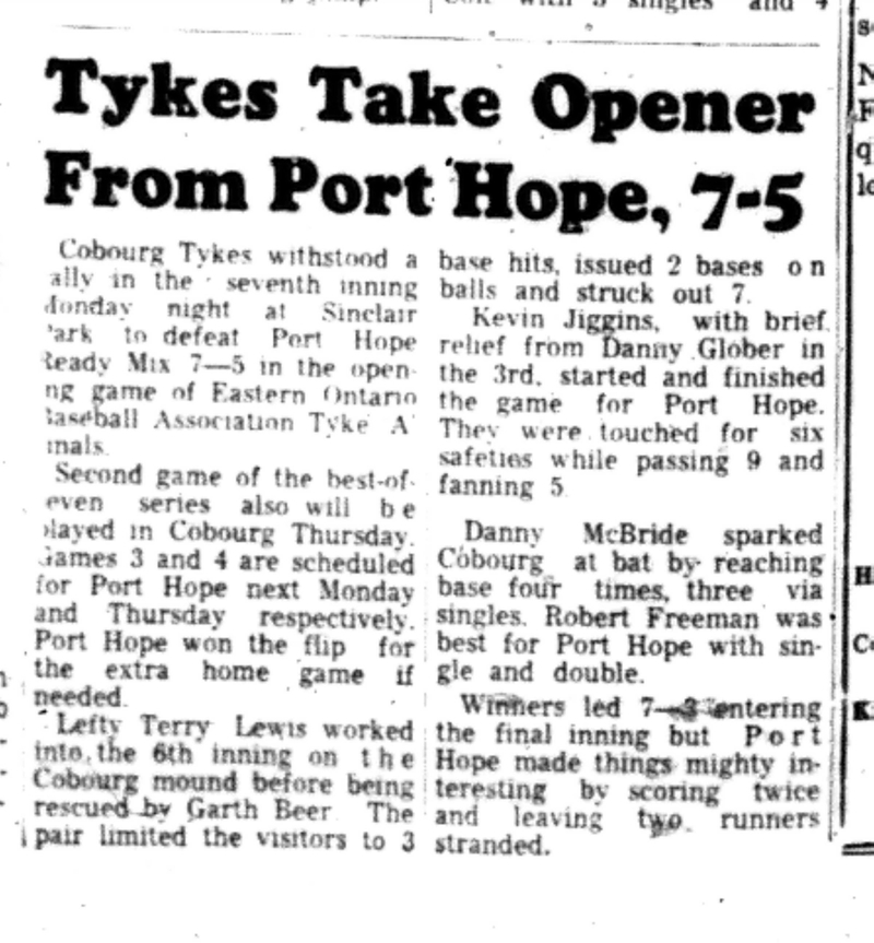 1966-08-10 Baseball -Boys -Cobourg Tykes vs Port Hope