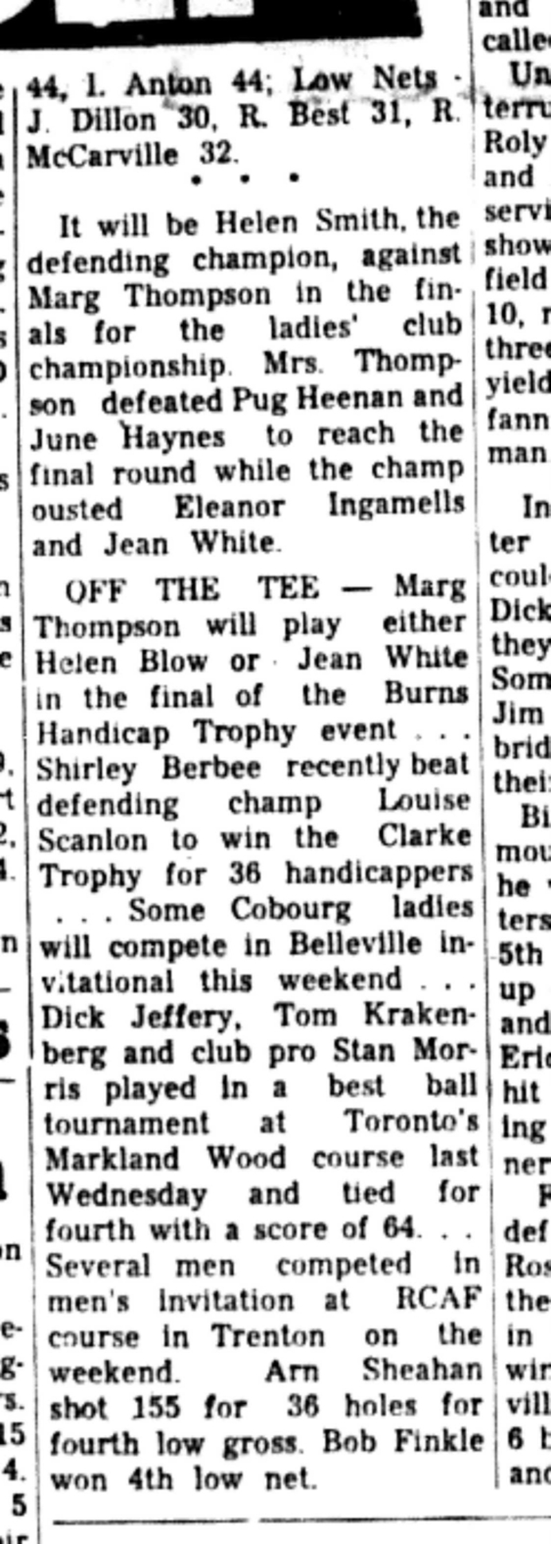 1966-08-10 Golf -Mixed -Cobourg Club Results-B