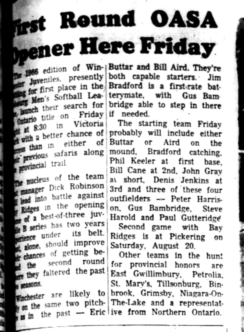 1966-08-10 Softball -Boys -OASA Playoffs Open