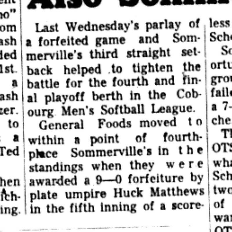 1966-08-10 Softball -Men -CMSL-General Foods Playoff Race-B