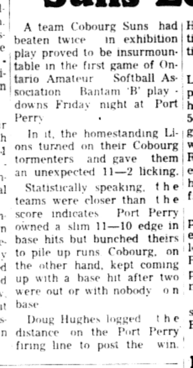 1966-08-17 Softball -Boys -Cobourg Suns Beaten Twice In Tournament-B