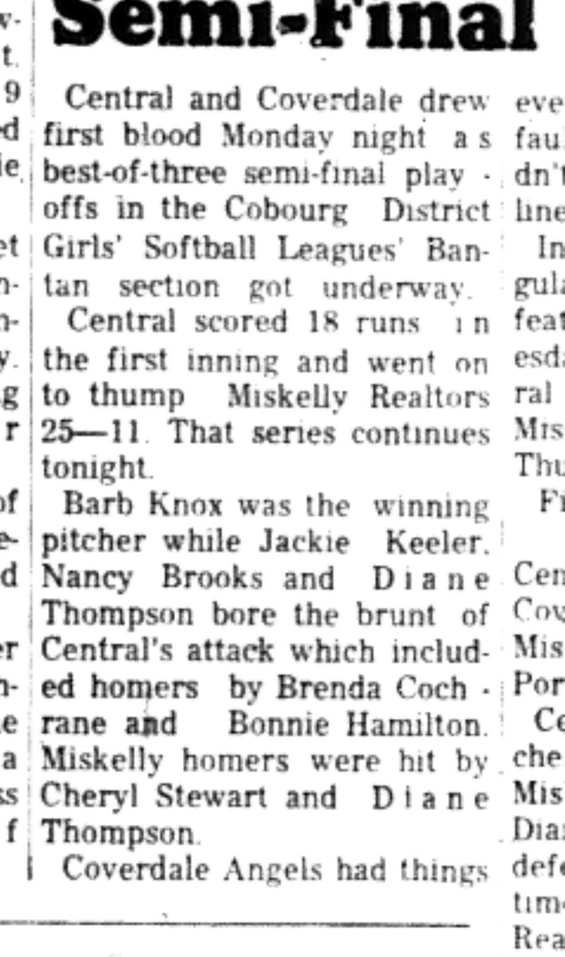 1966-08-17 Softball -Girls -CDGSL-Central vs Coverdale-B