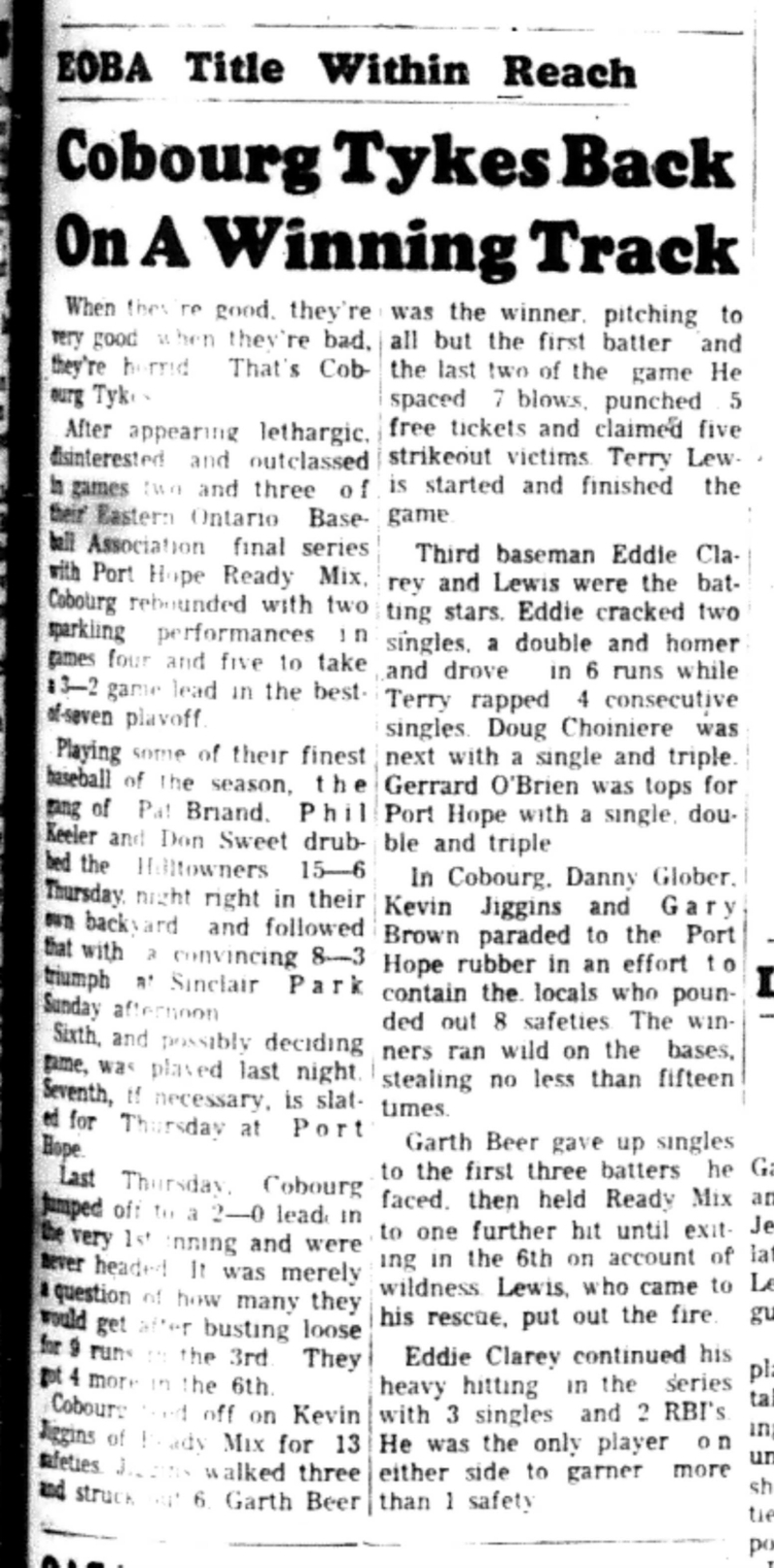 1966-08-24 Baseball -Boys -Cobourg vs Port Hope