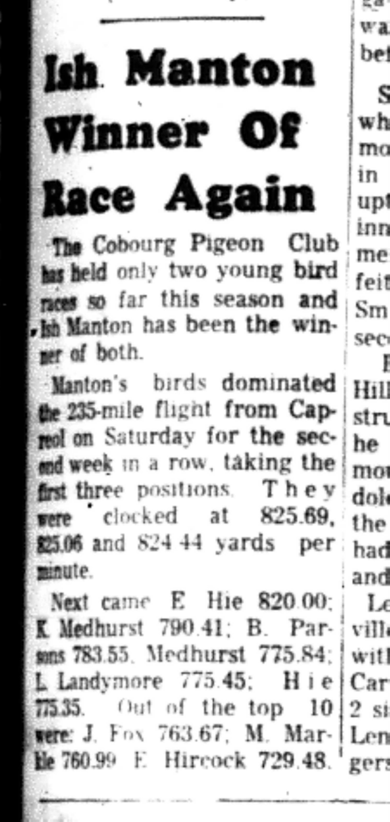 1966-08-24 Pigeon Club -Mixed -Club Winners