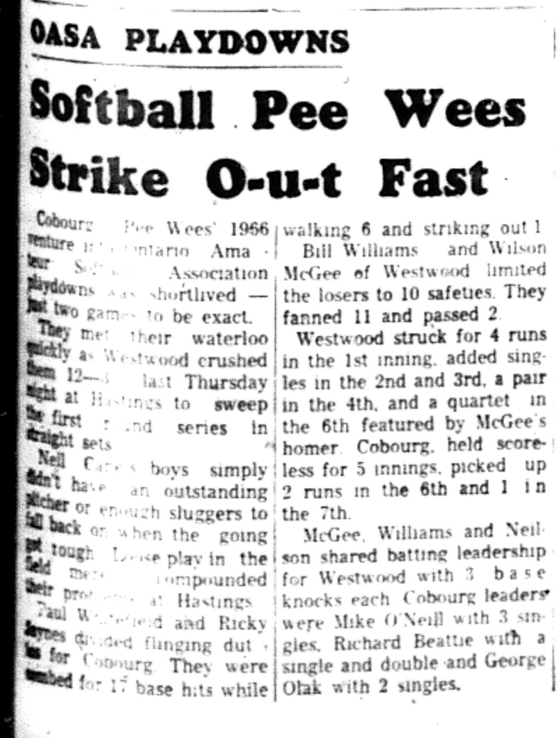1966-08-24 Softball -Boys -OASA-Cobourg vs Waterloo