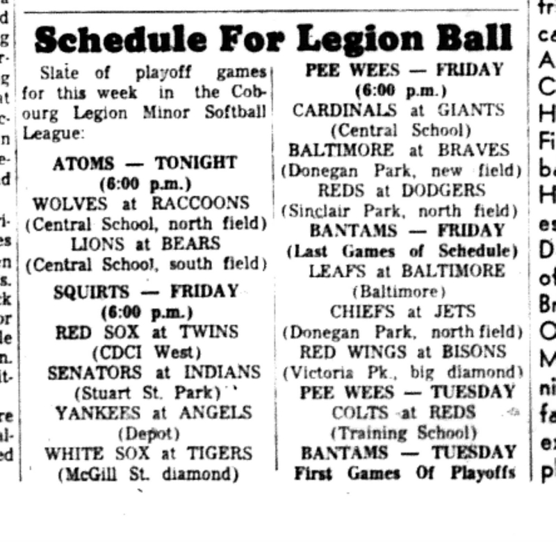 1966-08-31 Softball -Boys -CLMSL Schedule