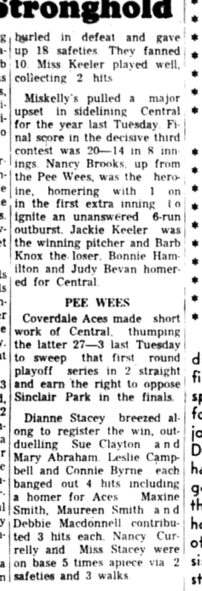 1966-08-31 Softball -Girls -CDGSL-Coverdale In Line For 2 Titles-C