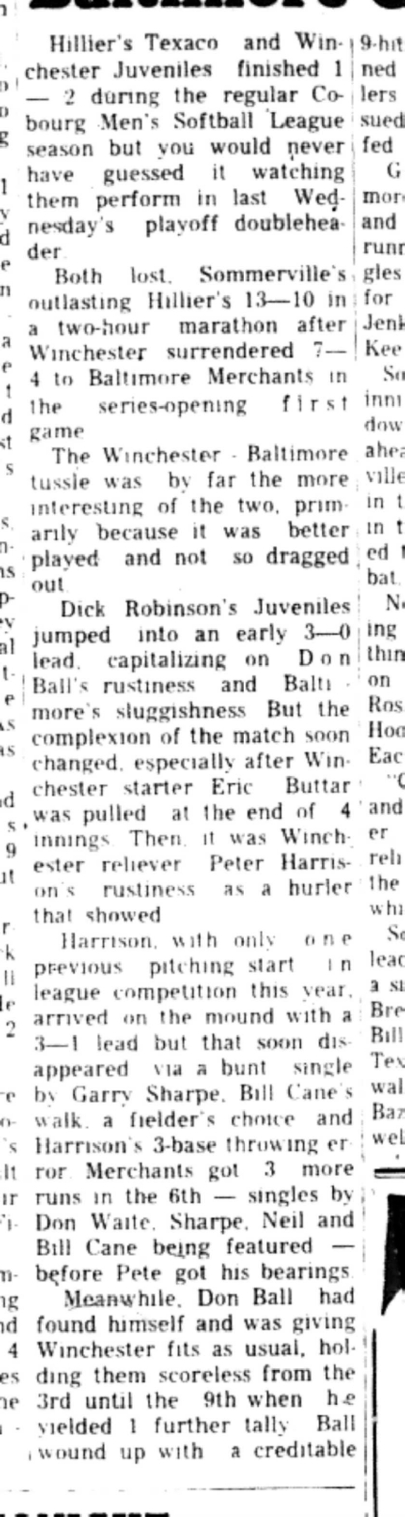 1966-08-31 Softball -Men -CMSL Playoff Results-B