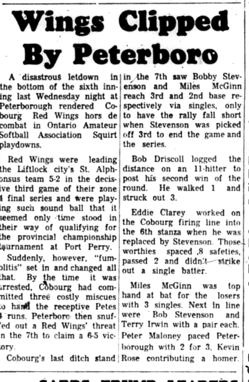 1966-09-07 Softball -Boys -OASA-Cobourg vs Peterborough