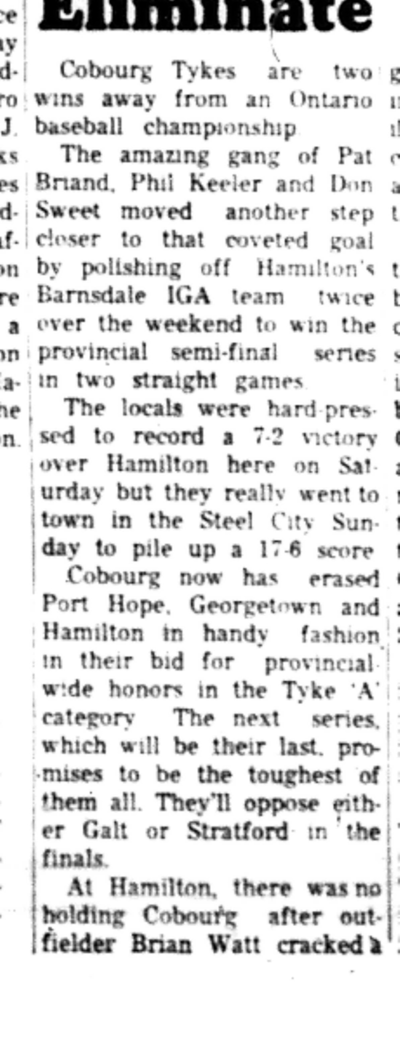 1966-09-14 Baseball -Boys -Cobourg Tykes In Playoffs-B