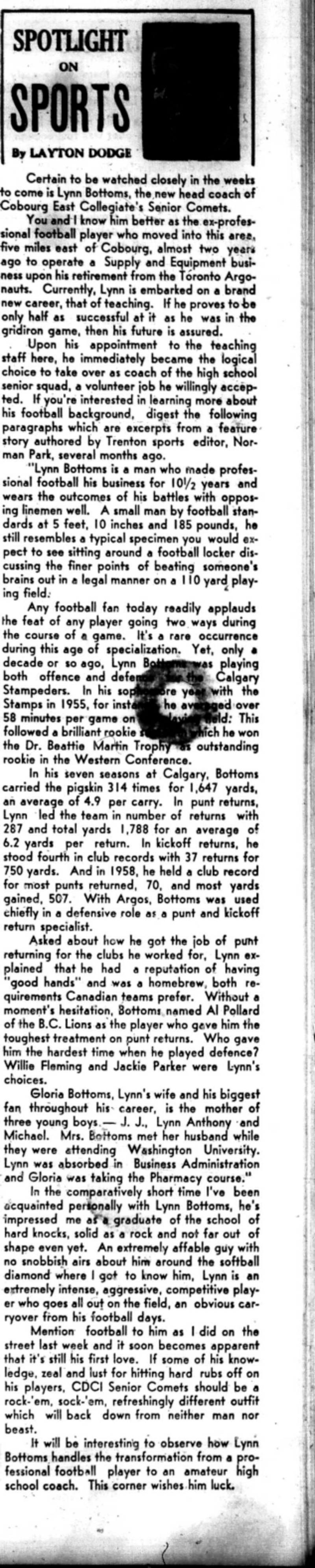 1966-09-14 Layton Dodge  Spotlight On Sports