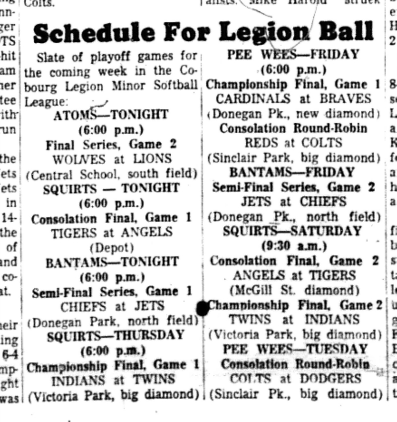 1966-09-14 Softball -Boys -CLMSL Schedule