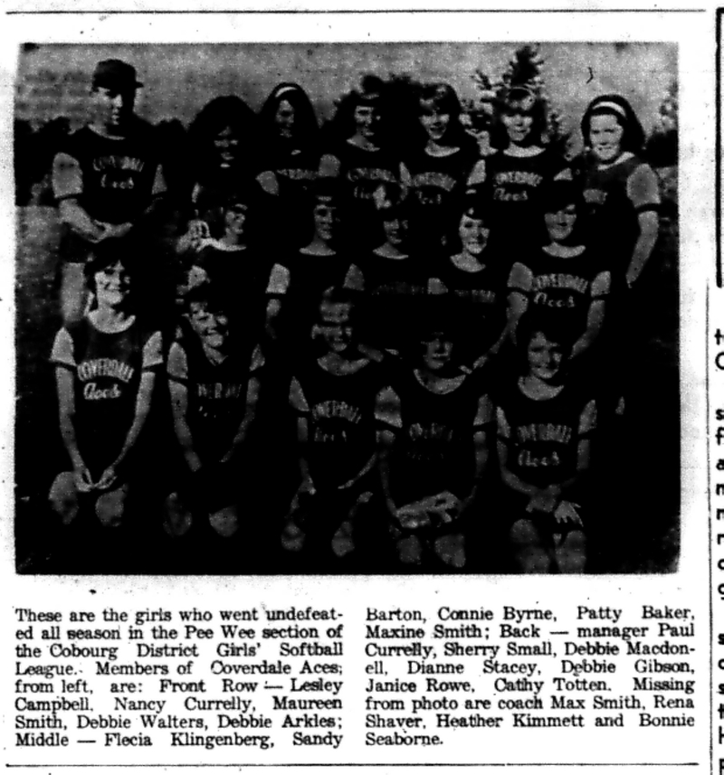 1966-09-14 Softball -Girls -CDGSL-Coverdale Aces Team Photo