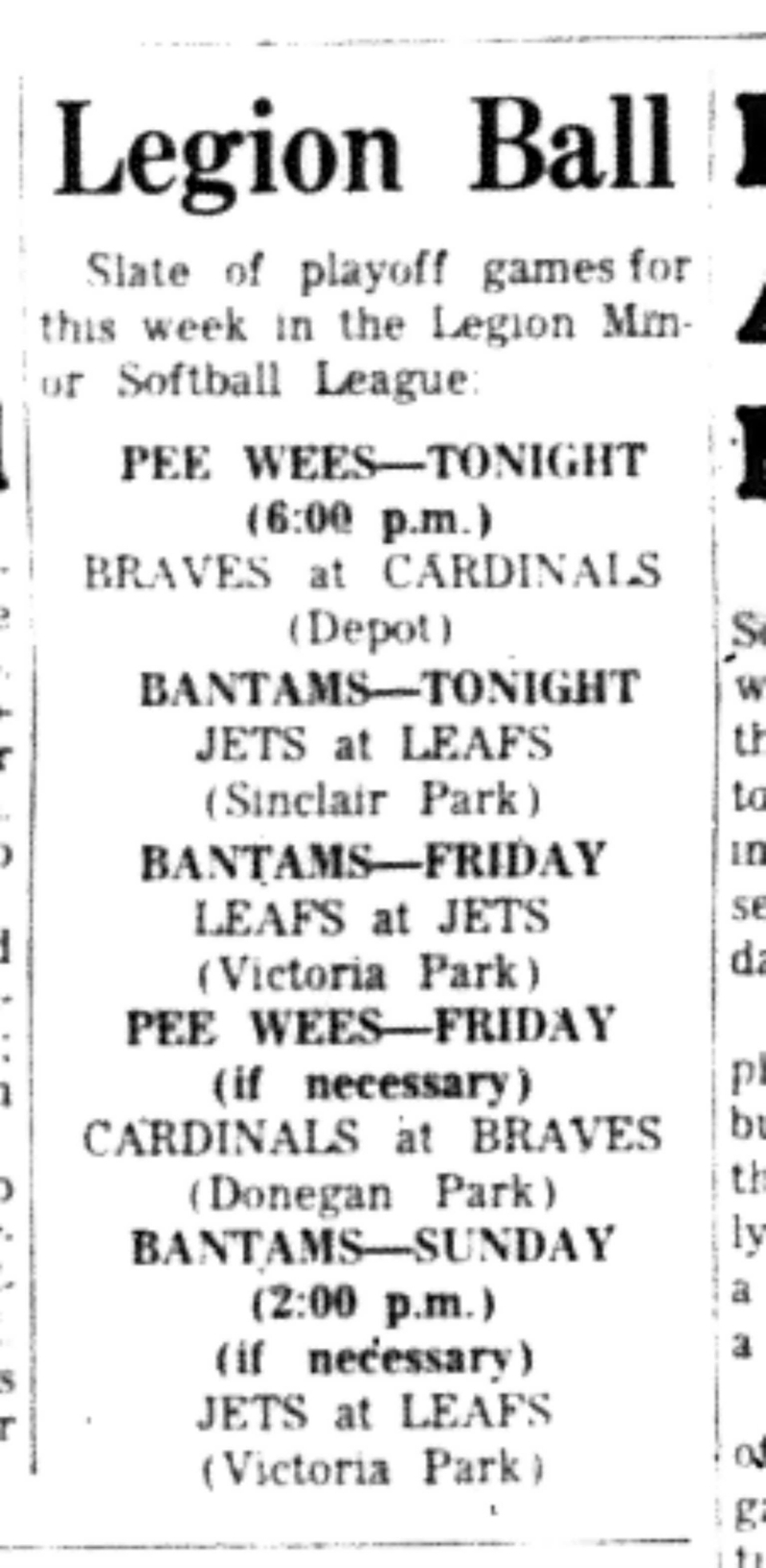 1966-09-21 Softball -Boys -CLMSL Schedule