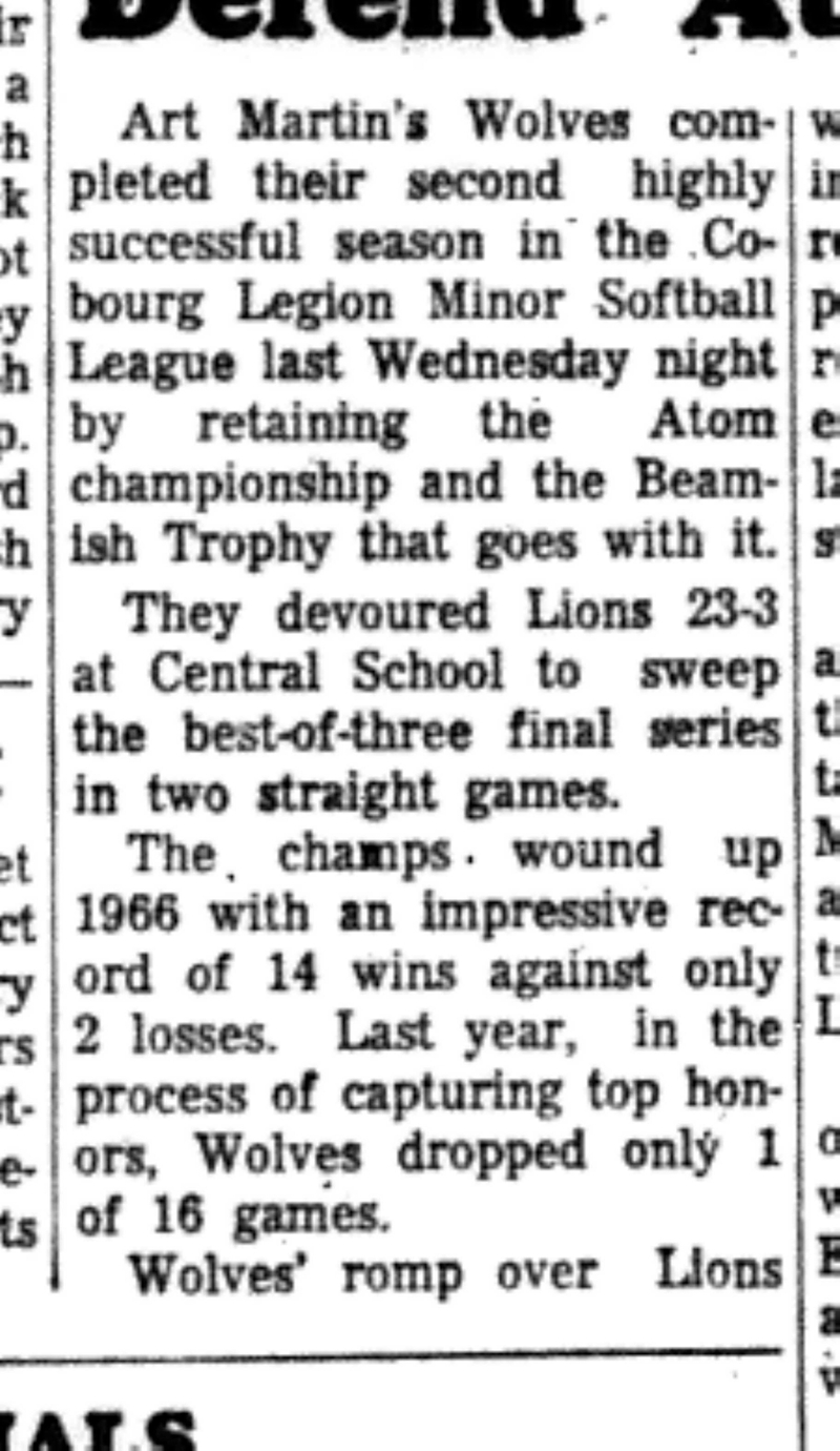 1966-09-21 Softball -Boys -CLMSL-Wolves vs Lions-B