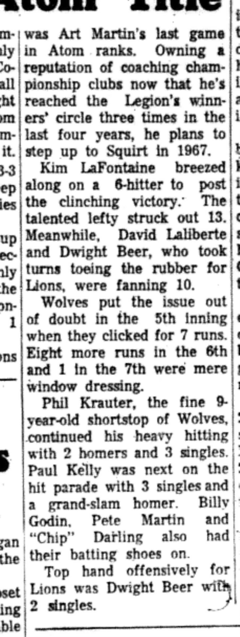 1966-09-21 Softball -Boys -CLMSL-Wolves vs Lions-C