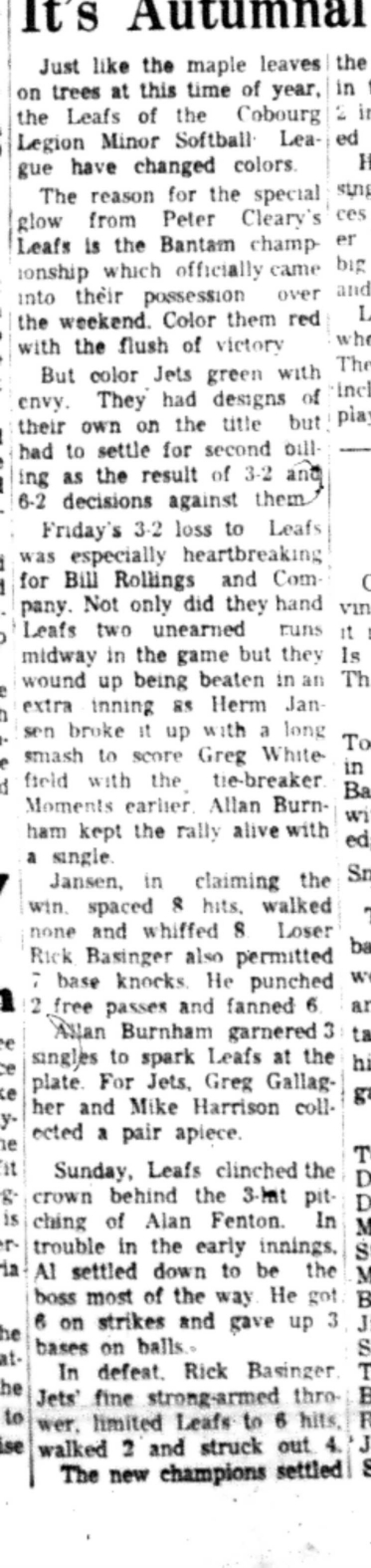 1966-09-28 Softball -Boys -CLMSL-Leafs vs Jets-B