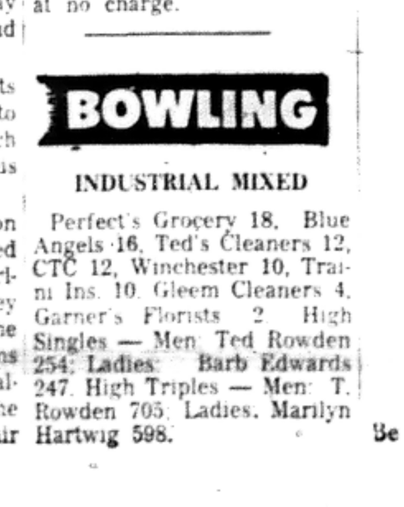 1966-10-05 Bowling -Mixed -Industrial League Results