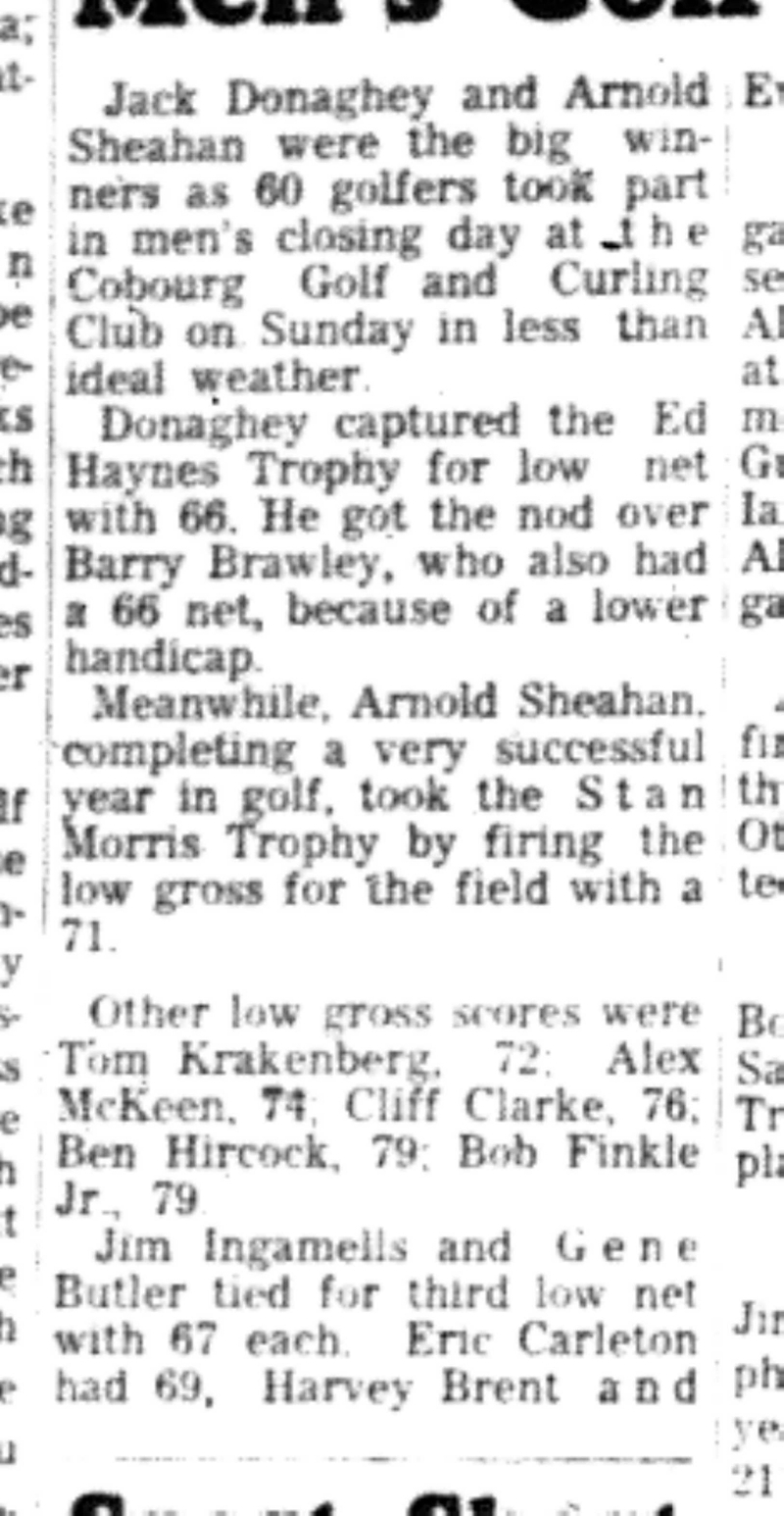 1966-10-05 Golf -Men -Cobourg Mens Golf Winners-B