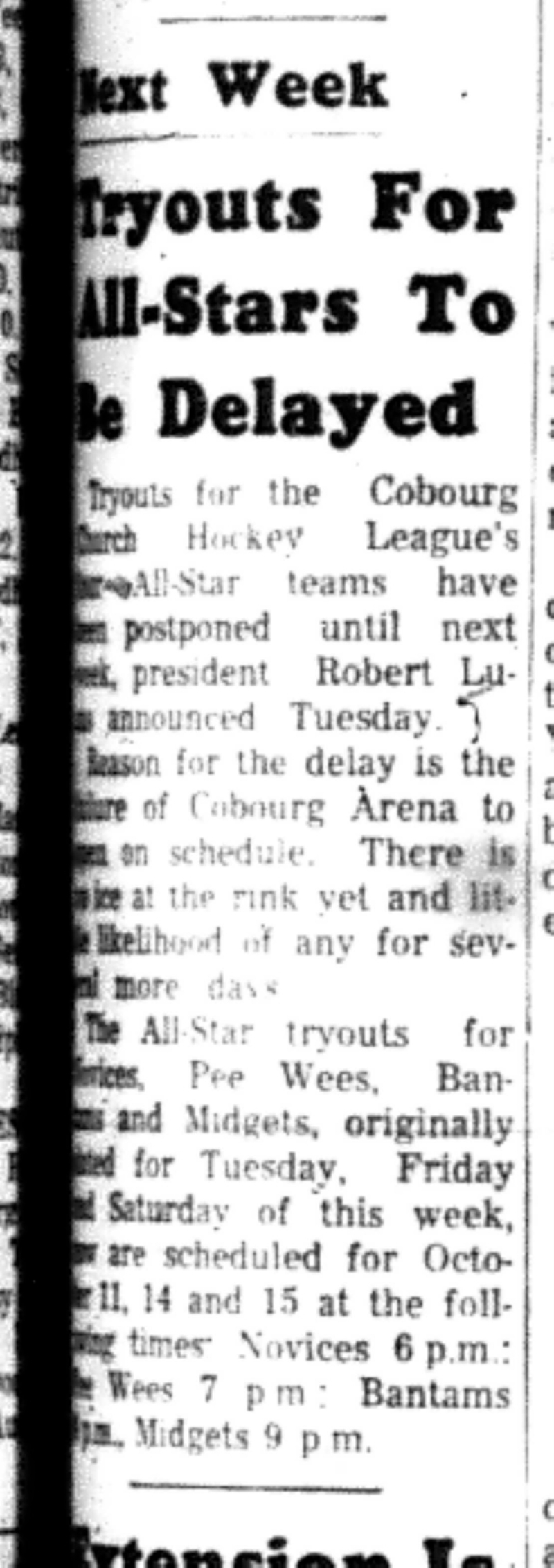1966-10-05 Hockey -Boys -All Star Tyrout Delayed