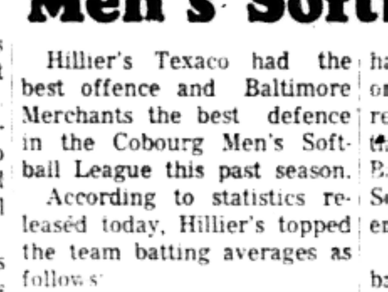 1966-10-05 Softball -Men -CMSL-Hilliers Top Hitters-B