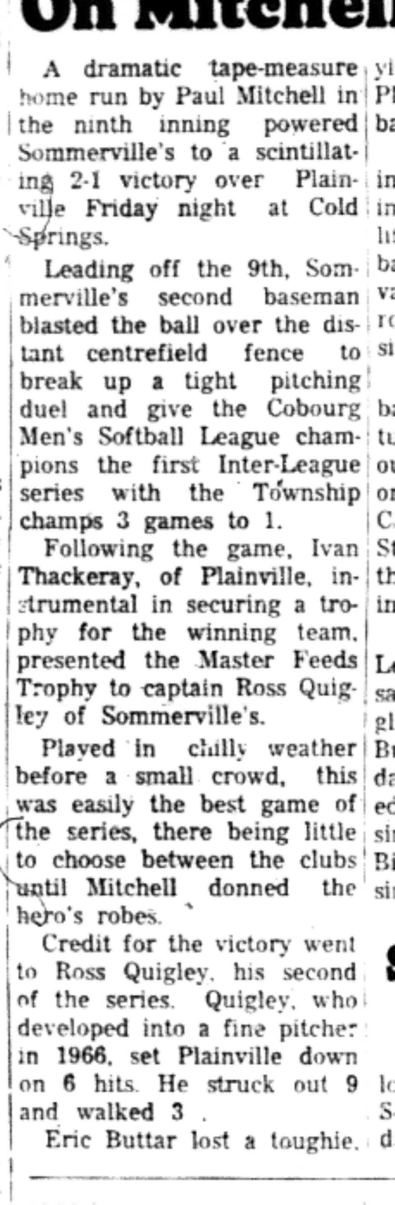 1966-10-05 Softball -Men -Sommervilles Wins Interleague Trophy-C4