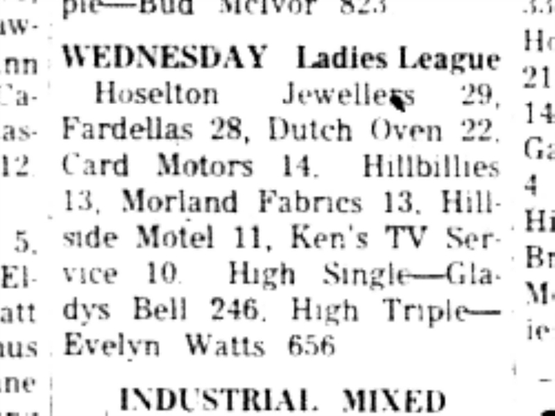 1966-10-19 Bowling -Ladies -Wednesday League Results